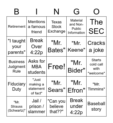 Business Enterprise Bingo Card