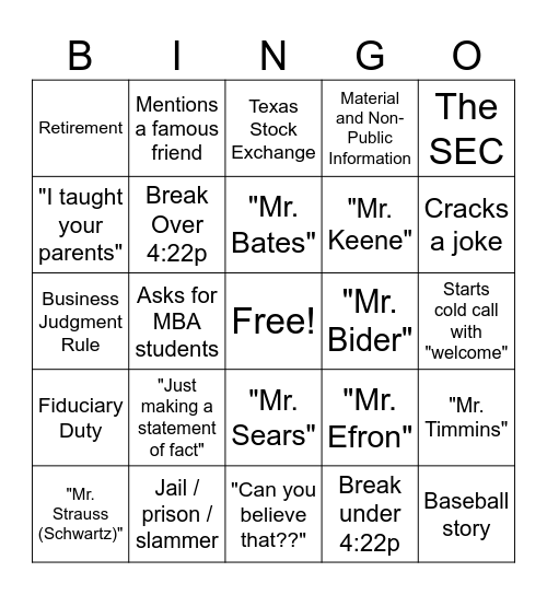 Business Enterprise Bingo Card