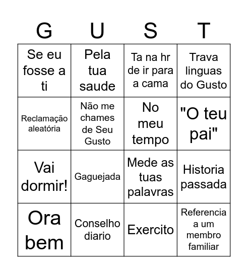 BINGO GUSTUOSO Bingo Card