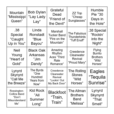 SOUTHERN ROCK - VOL. 1 Bingo Card