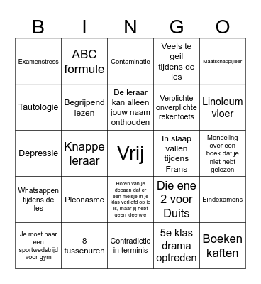 Middelbare school trauma's Bingo Card