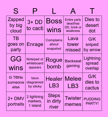 Splatoon with a vengeance Bingo Card