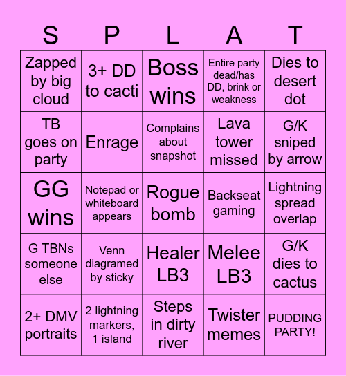 Splatoon with a vengeance Bingo Card