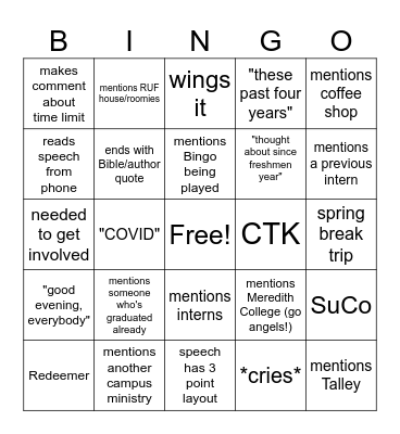 RUF Senior Night! Bingo Card