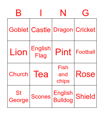 St George’s Day Bingo Card