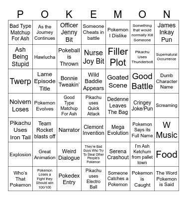 Pokemon Anime Bingo Card