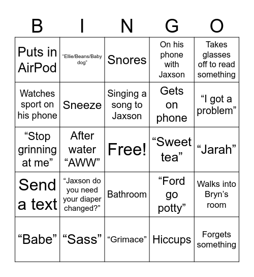 Dadgo Bingo Card