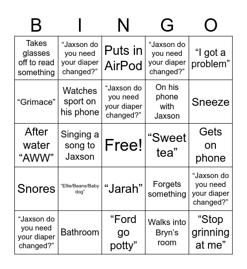 Dadgo Bingo Card