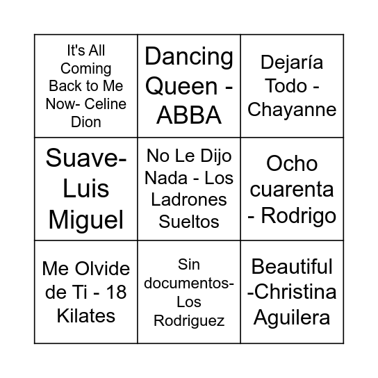 The Treintañera's Bingo Card