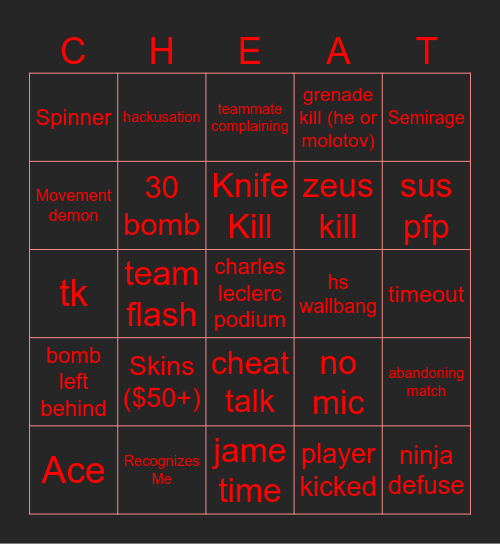 CS2 Cheating Bingo Card