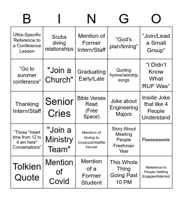 Senior Night Bingo Card