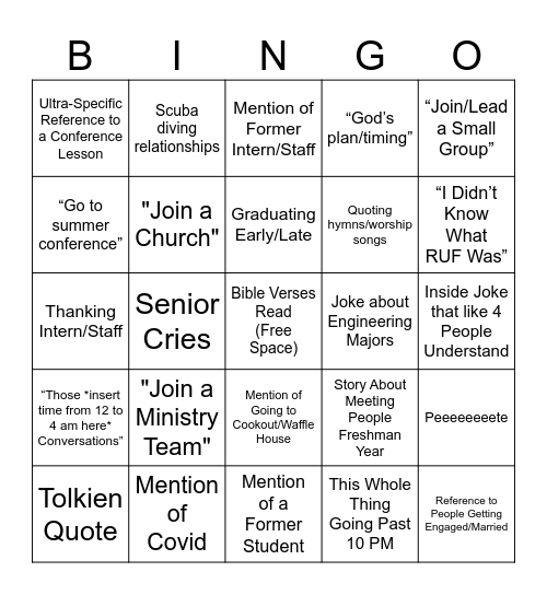 Senior Night Bingo Card