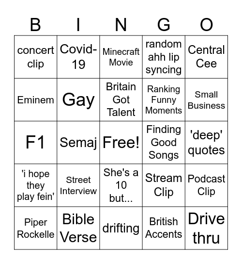 Snapchat Spotlight Bingo Card