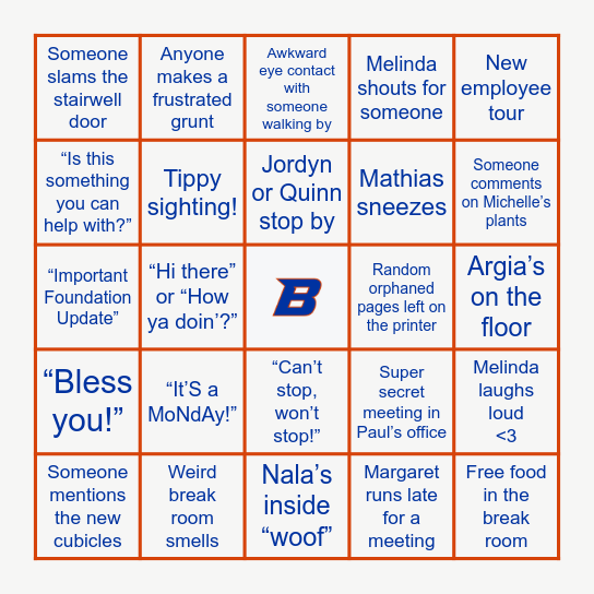 4th Floor Bingo Card