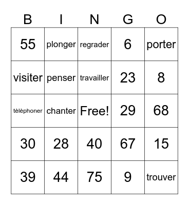 Regular- ER Verbs Bingo Card