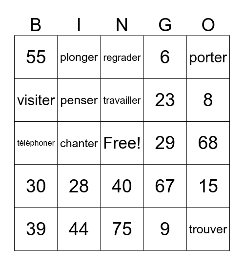 Regular- ER Verbs Bingo Card