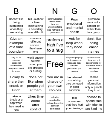 Boundaries Bingo Card