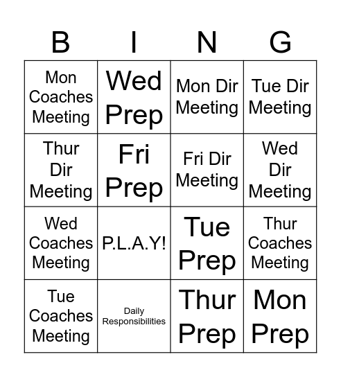 Staff Meetings Bingo Card