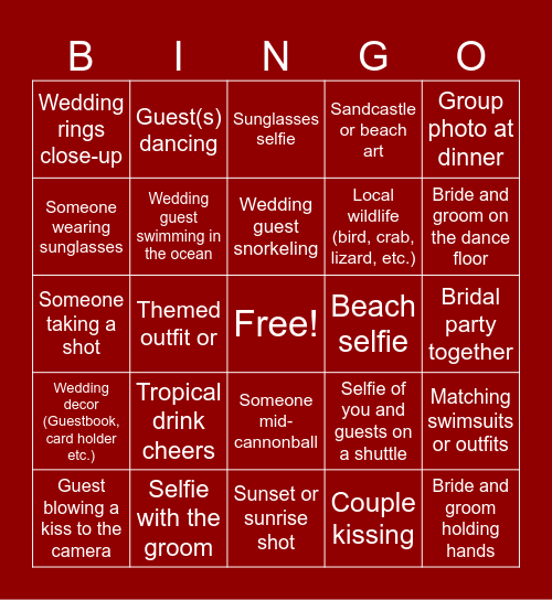 Wedding Bingo Card