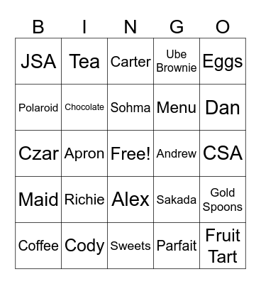 Maid Cafe Bingo Card