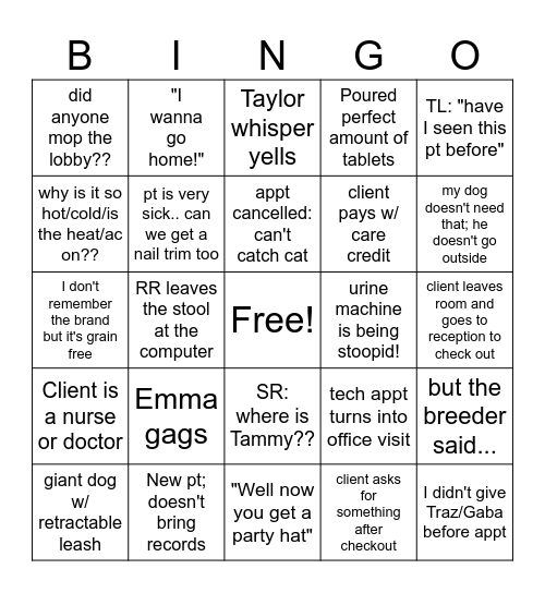 Veterinary Bingo Card
