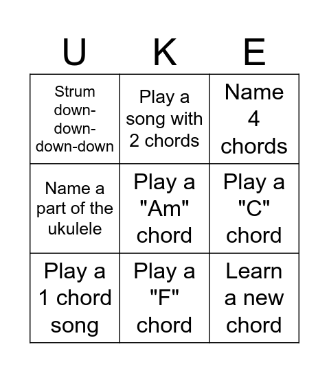 UKULELE Bingo Card