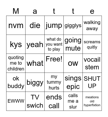rot call card Bingo Card