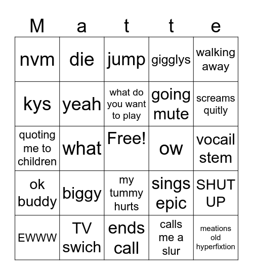 rot call card Bingo Card