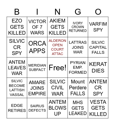 WAR AGAINST SILVADOMUS BINGO Card