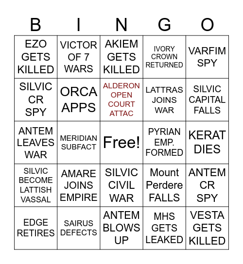 WAR AGAINST SILVADOMUS BINGO Card