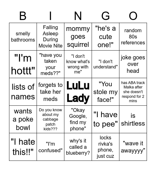 Mumzie Bingo Card