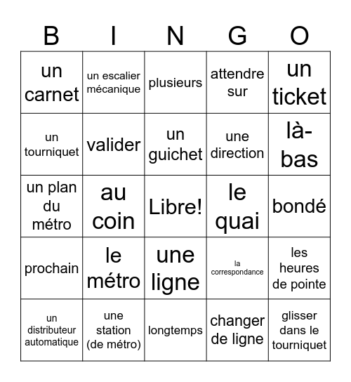 Bon Voyage 2 ch 10: Mots 1 Bingo Card