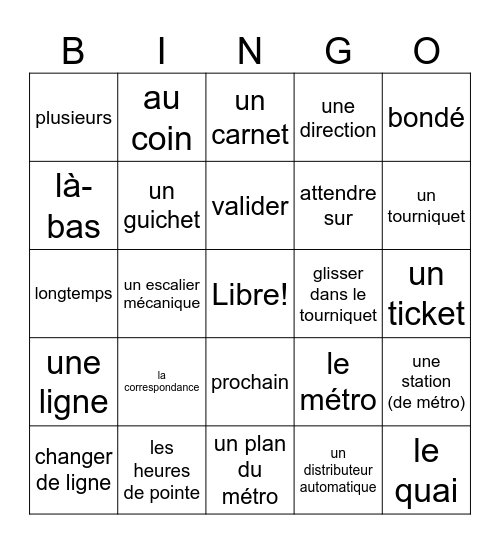 Bon Voyage 2 ch 10 Mots 1 Bingo Card