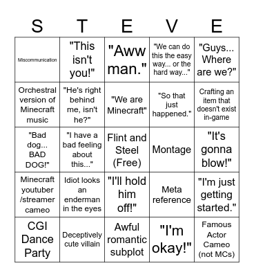 minecraft bingo Card