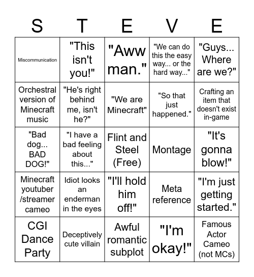 minecraft bingo Card