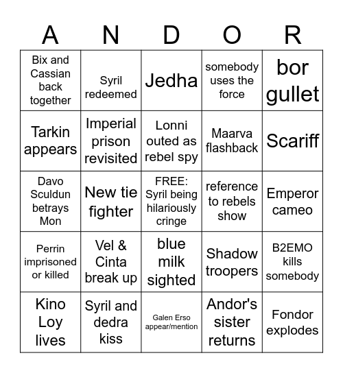 Andor S2 Bingo Card