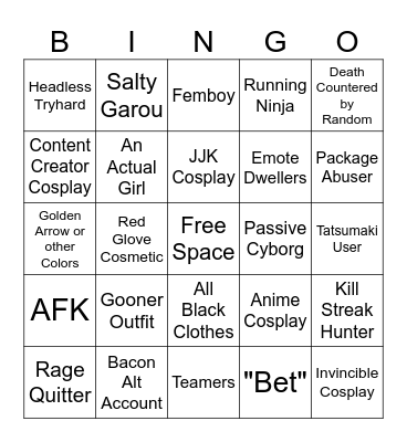 TSBG Bingo Card