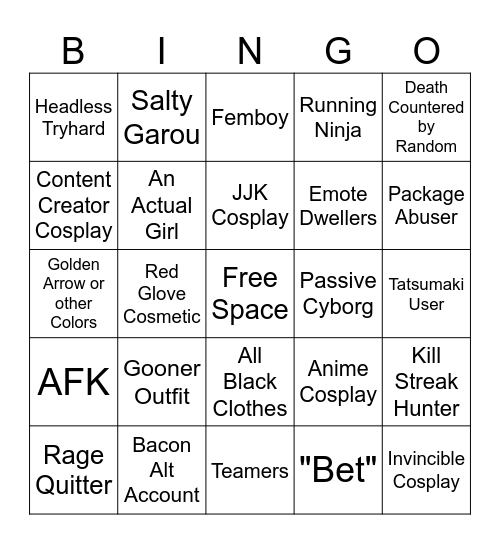 TSBG Bingo Card