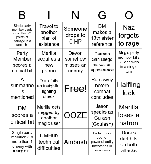 Untitled Bingo Card