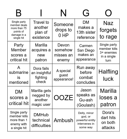 Untitled Bingo Card