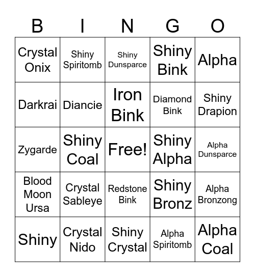 Krasher Bronzor Chain Bingo Card