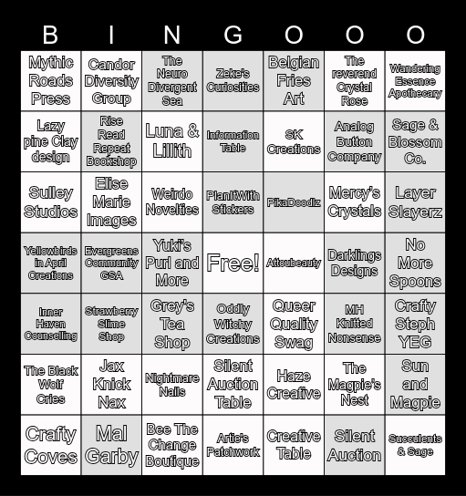 The Neurospicy Market BINGO Card