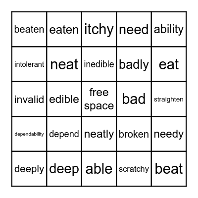 Words = Knowledge and Actions = Memory Bingo Card