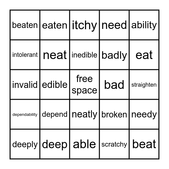 Words = Knowledge and Actions = Memory Bingo Card