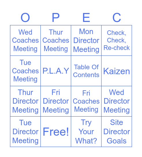 Meeting of the Minds Bingo Card
