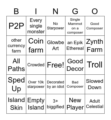 MSM Random island BINGO Card