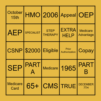 The O Bingo (MEDICARE) Bingo Card
