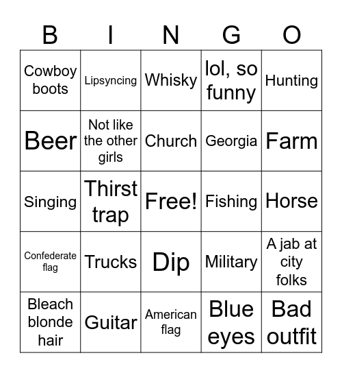 Country TikTok Bingo Card