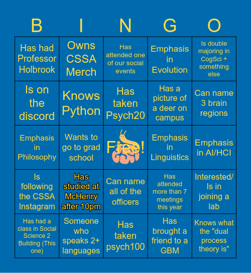 CSSA Bingo! Bingo Card
