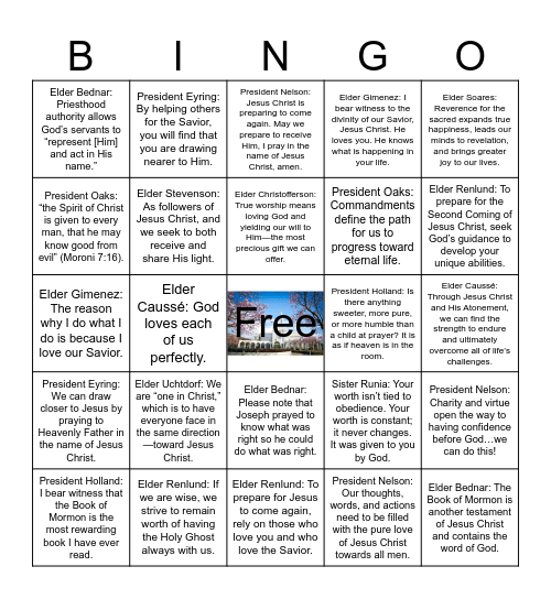 April 2025 General Conference Bingo Card